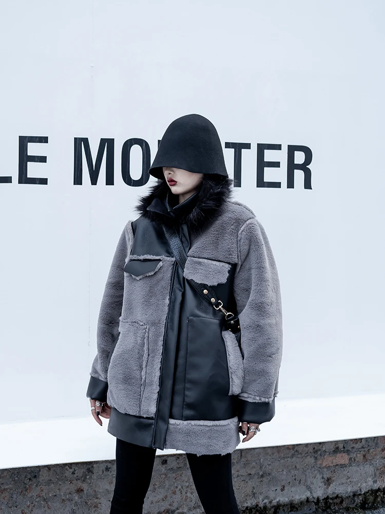 

Motorcycle Coat fur all-in-one Jacket Women winter New Street clothing Leather Jacket women thick Motorcycle Clothing Female