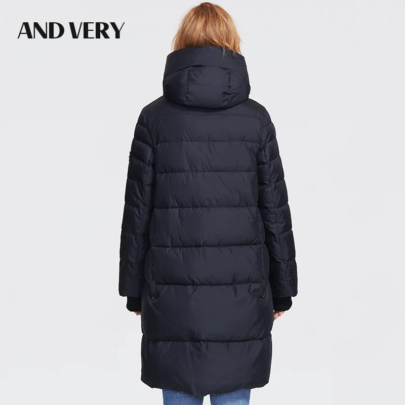 ANDVERY winter new women's oversized casual cotton jacket black shirt long ladies hooded winter warm biological fluff 9980