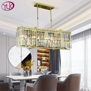 

Luxury dining room chandelier lighting rectangle gold/chrome crystal lamp modern style kitchen island bar light fixtures
