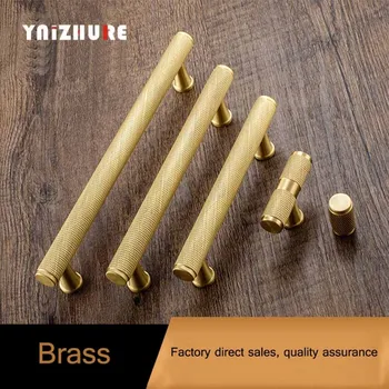 

Gold Knurled/Textured simple kitchen cabinet knobs and handles Drawer Pulls Bedroom Knobs Brass T Bar Cabinet Hardware