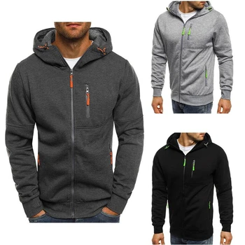 

New Gray/Black Hooded Sweatshirt Mens Fall Zip Up Hoodie Hoody Jacket Sweatshirt Casual Male Hooded Coats Tops Outwear Homme