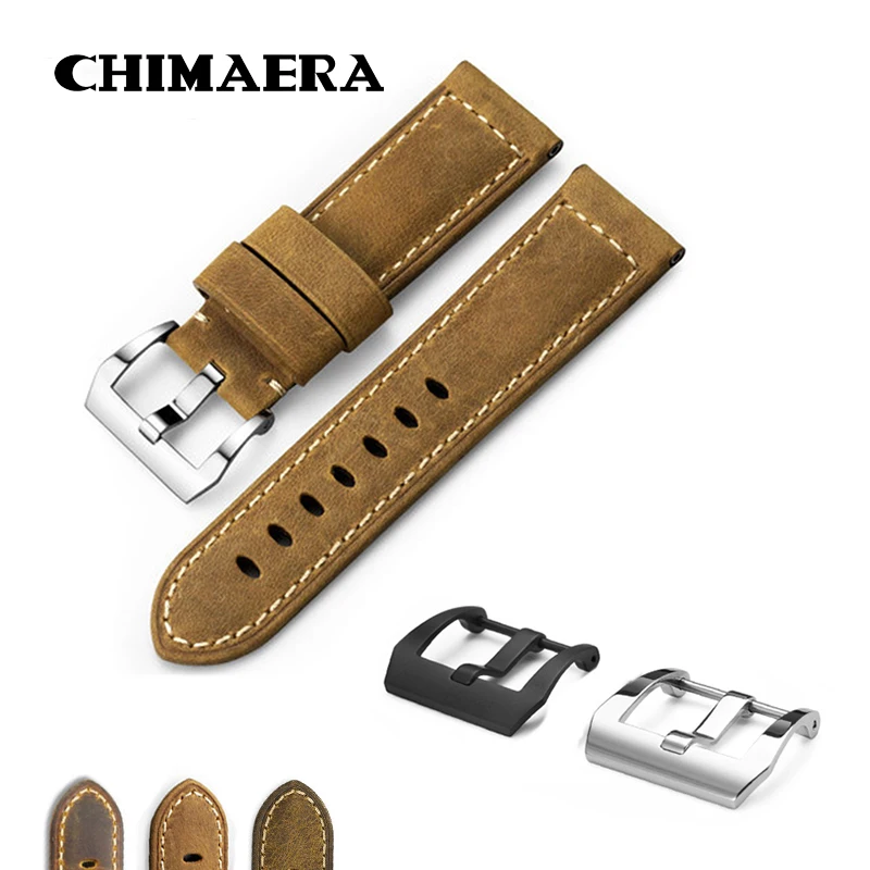 

CHIMAERA Unique 22mm 24mm 26mm Watch Strap Genuine Calf Leather Bracelet Watch Bands Assolutamente Brown Watchband for Pane rai