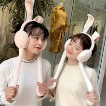 Кролик девушки уши Муфельная подвижная плюшевая крышка милый кролик головы носить теплый для леди