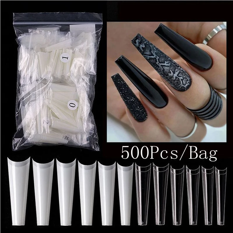 500pcs Coffin Nail Tips Half Cover Extra Long C Curve Acrylic Extension System False Nails Manicure Press On Tip Salon Supply False Nails Aliexpress