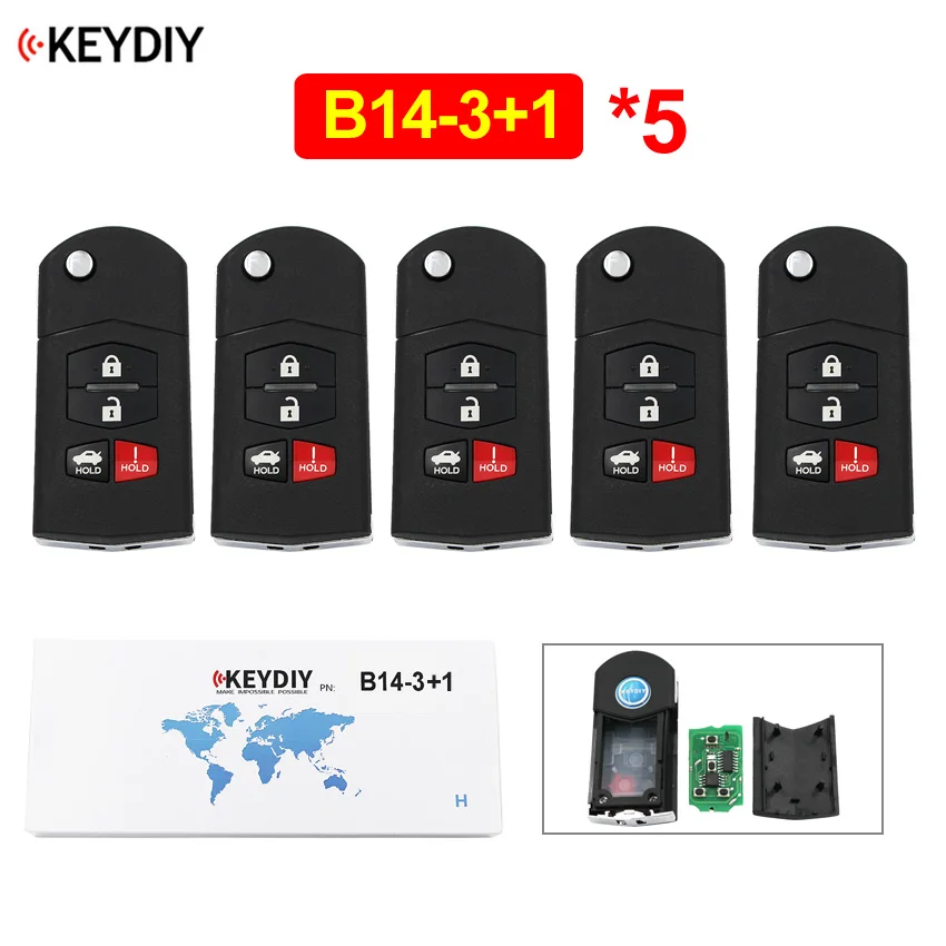 

5Pcs/Lot B14-3+1 4 Button M Style Remote Control 3+1 Button Car Key KD Remote For Mazda For KD900 KD900+ URG200 Mini KD KD-X2