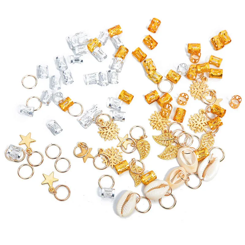 

80 Pcs/set Fashion Shell Hands Leaves Star Conch Snowflake Pendant Charms Rings Set Hair Clip For Women And Men Hair Accessories