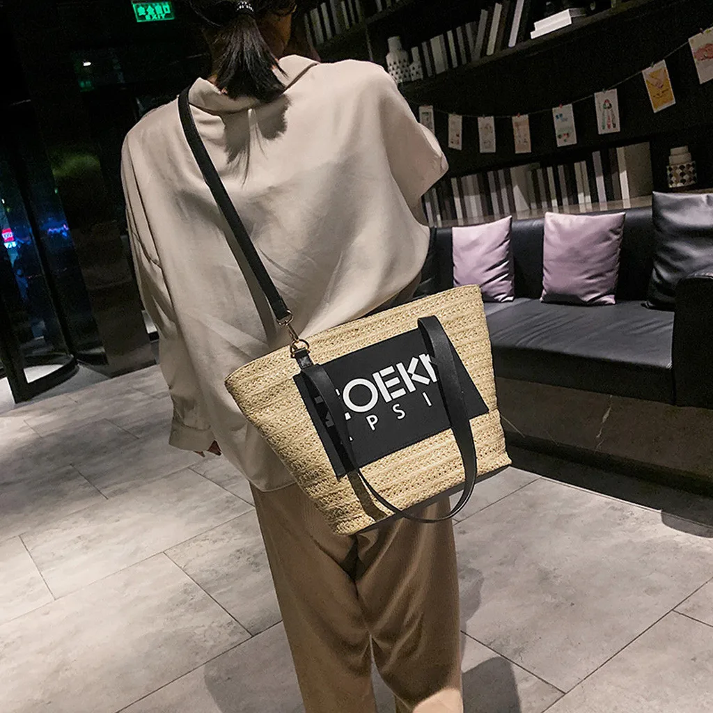 Модная сумка-шоппер для супермаркета, Женская Ретро сумка на плечо с переплетением и буквенным принтом, Большая вместительная сумка, сумки-тоут