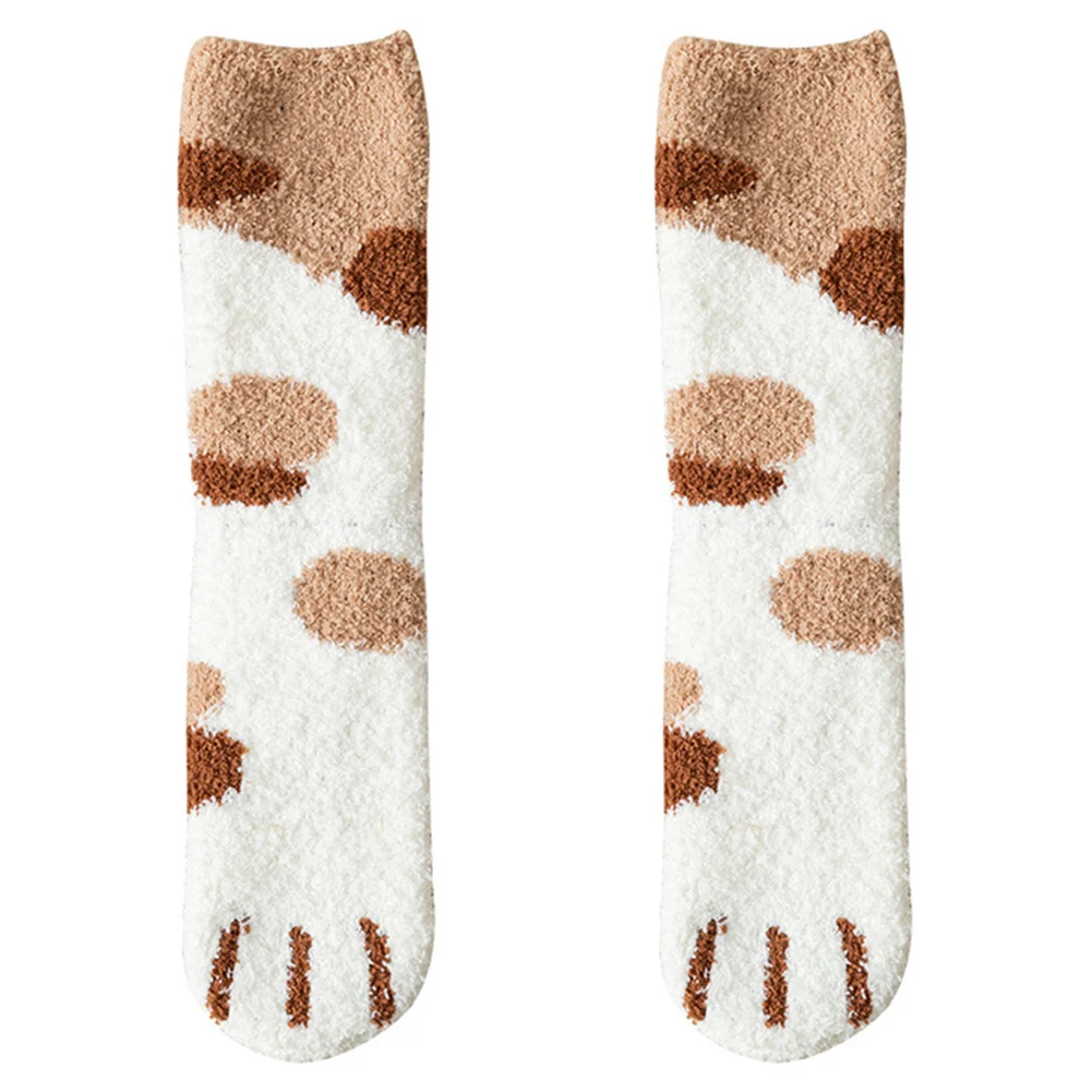 1 Pair C Женские плюшевые флисовые Носки, с рисунком кота, с когтями, дизайнерские, утолщенные, Осень-зима, теплые носки - Цвет: 1 Pair C