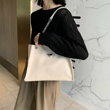 

Simple Large Capacity Crossbody Bag Women Nylon Casual Chain Shoulder Pouch Girls Canvas Bag Women Handbag