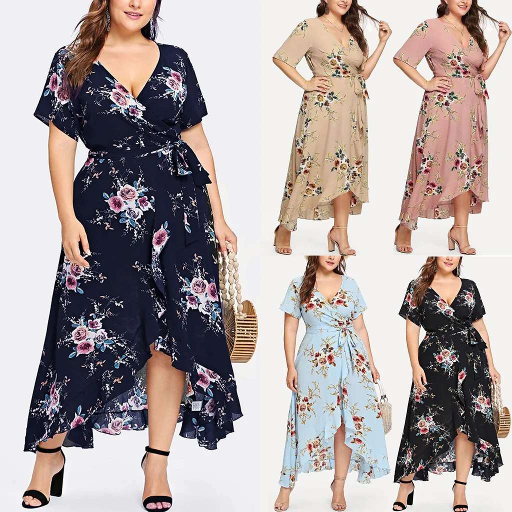 Платье женское ropa mujer vestidos de verano платья vestidos verano mujer robe femme Новые повседневные платья с коротким рукавом и цветочным XL-5XL Z4