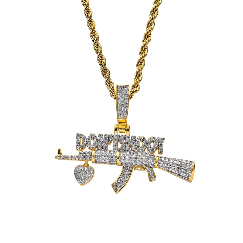 

Хип-хоп AAA кубический цирконий проложенные Bling Iced Out не Shoot Heart AK 47 кулоны с оружием ожерелье для мужчин раппер ювелирные изделия золотой цвет