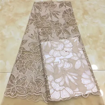 

gold High Quality African Sequins Lace Fabric French Net Embroidery Tulle Lace Fabric sequins For Nigerian Wedding Party Dress