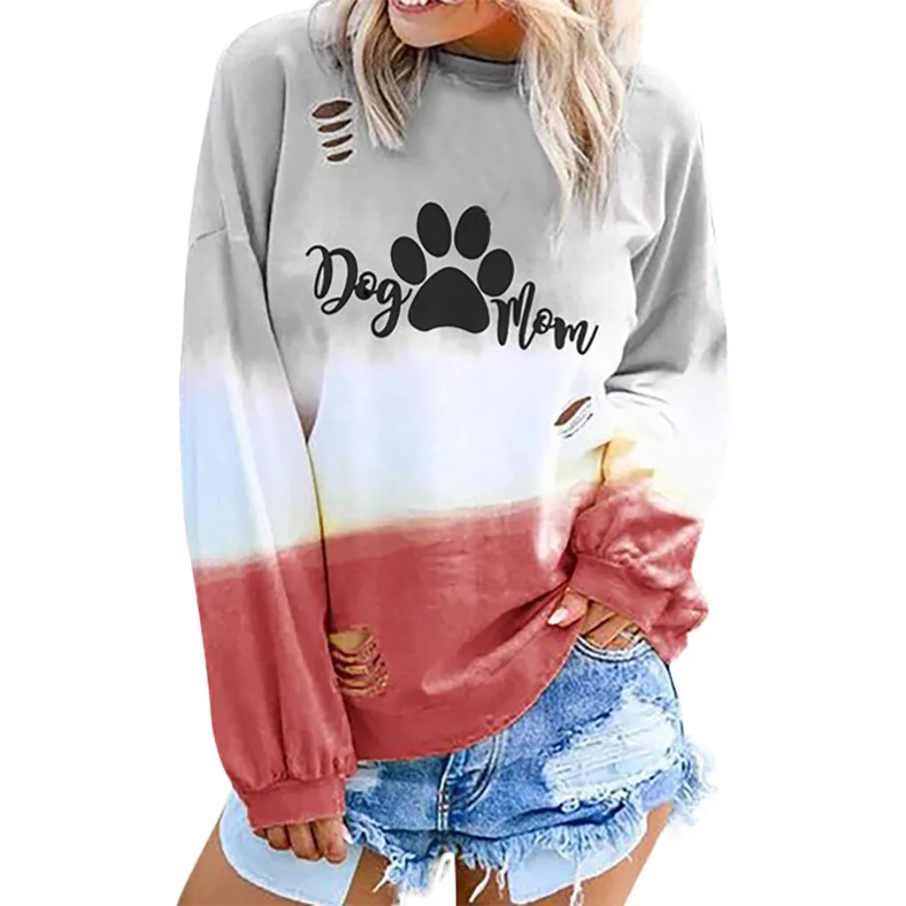 Женские свитшоты, осенняя Женская толстовка с круглым вырезом и принтом собаки и мамы, модный свитер с длинным рукавом, пуловер - Цвет: RD