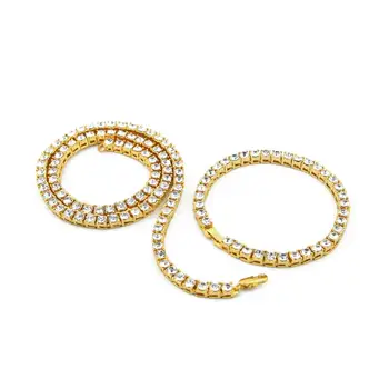 

Men's hip hop single row zircon crystal bracelet necklace set micro inlaid zircon ice out tennis chain jewelry gift