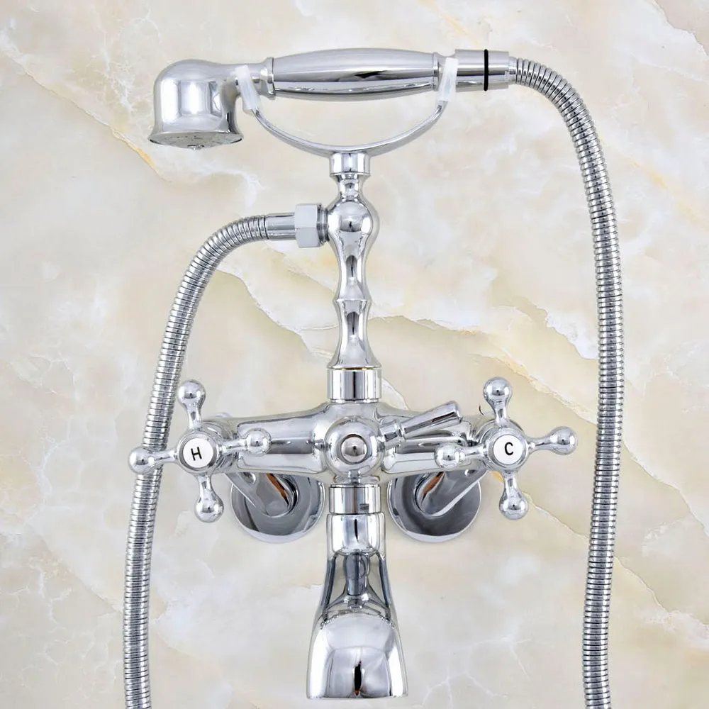 33/8" Polished Chrome Telephone Bathtub Faucet Mixer Tap W/ Hand