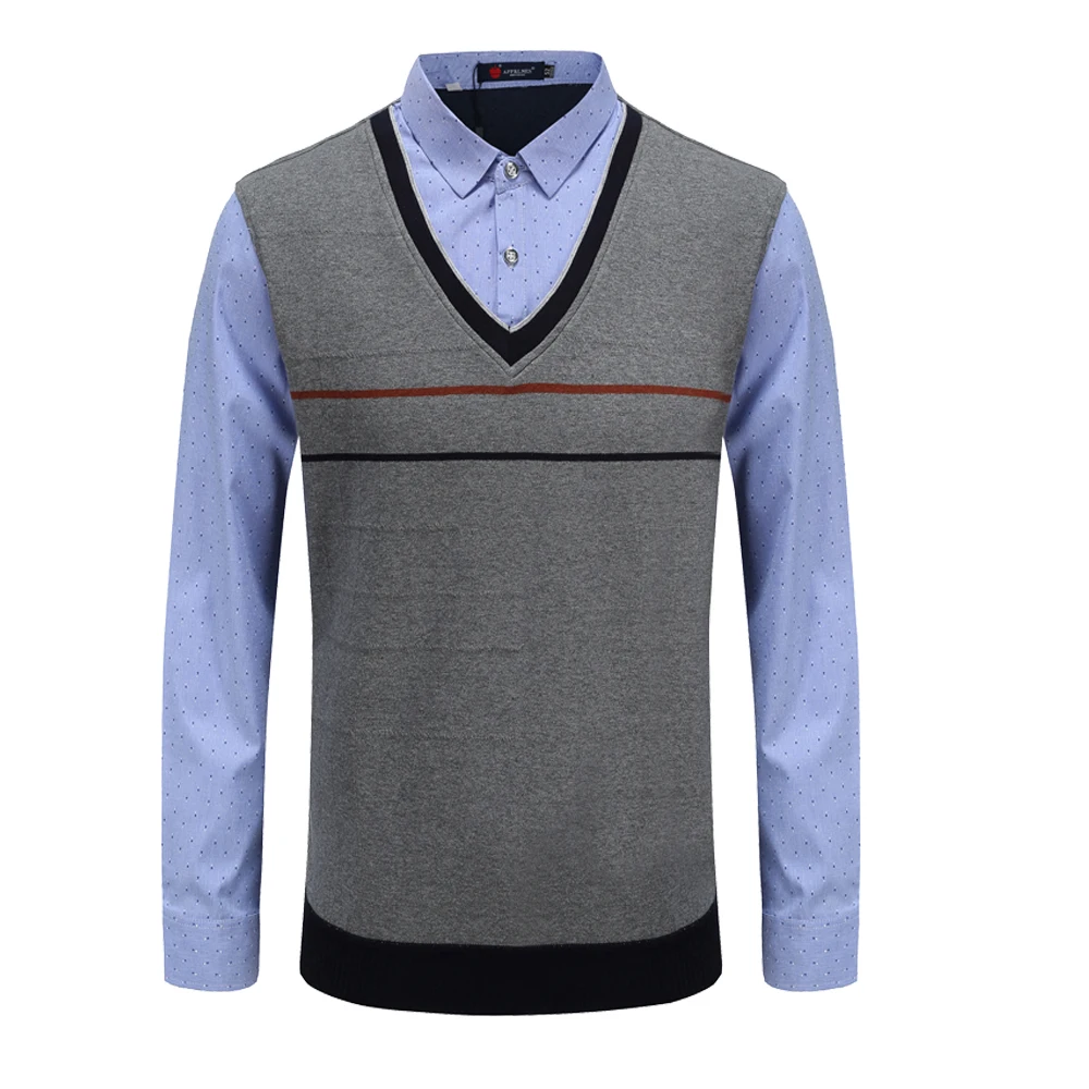 Свитер с v-образным вырезом, рубашка для официальных случаев, одежда с длинным рукавом, зимний мужской вязаный пуловер - Цвет: Blue