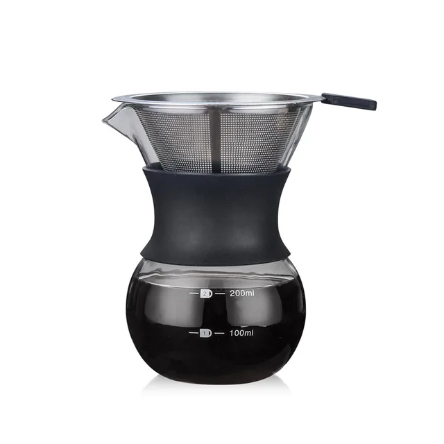 Reusable Glass Coffee Pot Manual Coffee Maker Stainless Steel Coffee Filter Durable Coffee Drip Pot Coffeeware 200/400ml_voghion.com