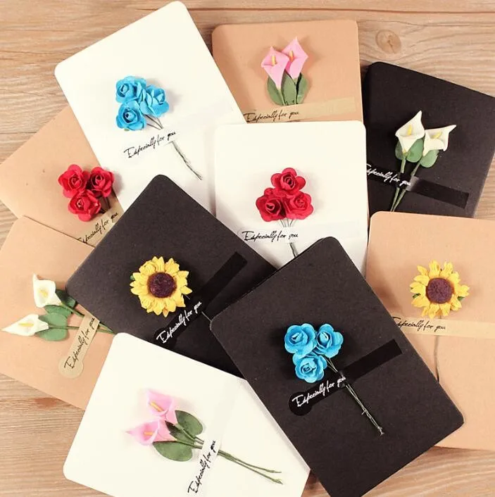 

50pack wholesale Vintage dried flower blessing greeting card postcard Black leather white card Blue enchantress red rose flower