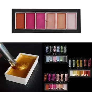 

OOTDTY Children Drawing Educational Toys 6 Colors Pigment Set Solid Glitter Watercolor Paint Portable Art Painting Tool