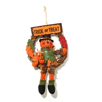 

Halloween Wreath Fashion Cute Scarecrow Bird Decor Door Wreath Hanging Ornament for Party Decoration Home Crafts