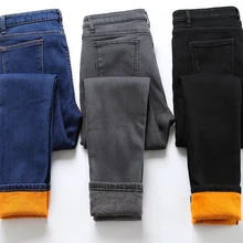 Высокое качество, вельветовые джинсы с высокой талией, женские зимние обтягивающие плотные уличные брюки большого размера, тянущиеся брюки с хлопковой подкладкой