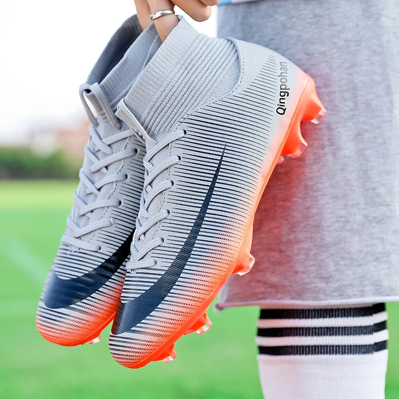 NIKEZI высокая верхняя школьная Студенческая Детская футбольная тренировочная обувь для мальчиков и девочек длинные шипы шипованная обувь для футбола кроссовки