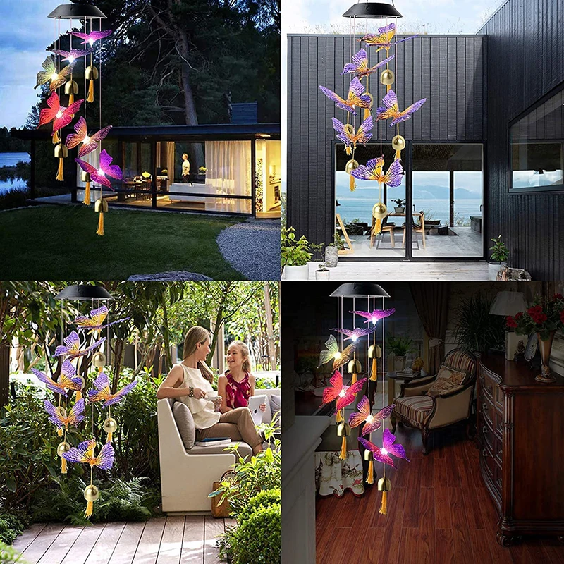 Solar Powered Windchime Color-Changing Led Hanging Lamp, Waterproof Automatic Sensor Solar Light for Outdoor Indoor 3