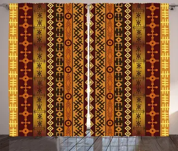 

Tribal Window Curtains Motifs with Effects and Traditional Cultural Folkloric Vintage Design Living Room Bedroom Decor Curtain