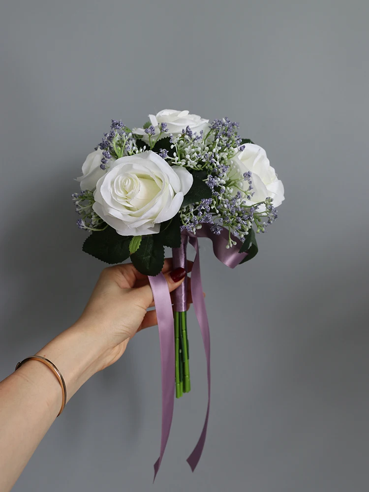 White Rose JaneVini/ букет для девочек с искусственным цветком, белый, розовый, синий, розовый, Шелковый, для невесты, ручной работы, цветы, Красный, маленький свадебный букет - Цвет: White Rose