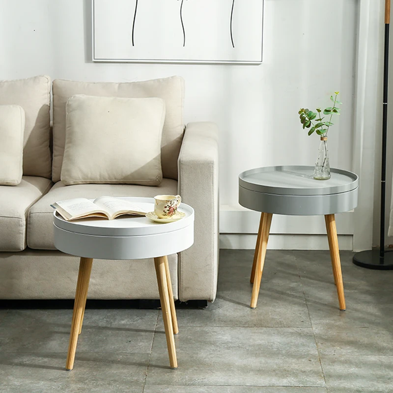  Solid Wood Nordic Creative Coffee Table Simple Side Sofa Side Table Corner Bed Round Table Modern E