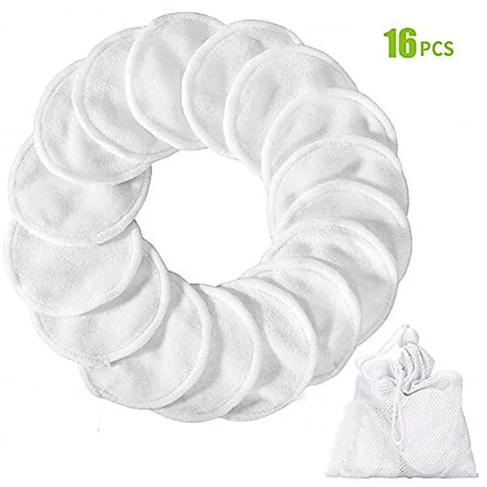

16PCS Reusable Round Bamboo Makeup Remover Pads Washable Eyeshow Nail Art Remover Pad With Drawstring Storage Bag Cleaning Pad