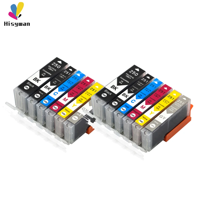 Hisywan 5 цветов PGI250 чернильный картридж для Canon PGI 250 MG5420 IP7220 MX722 MX922 MG5520 MG6420 MG5620 MG6620 PGI-250 принтер - Цвет: 2PGBK 2K 2C 2M 2Y