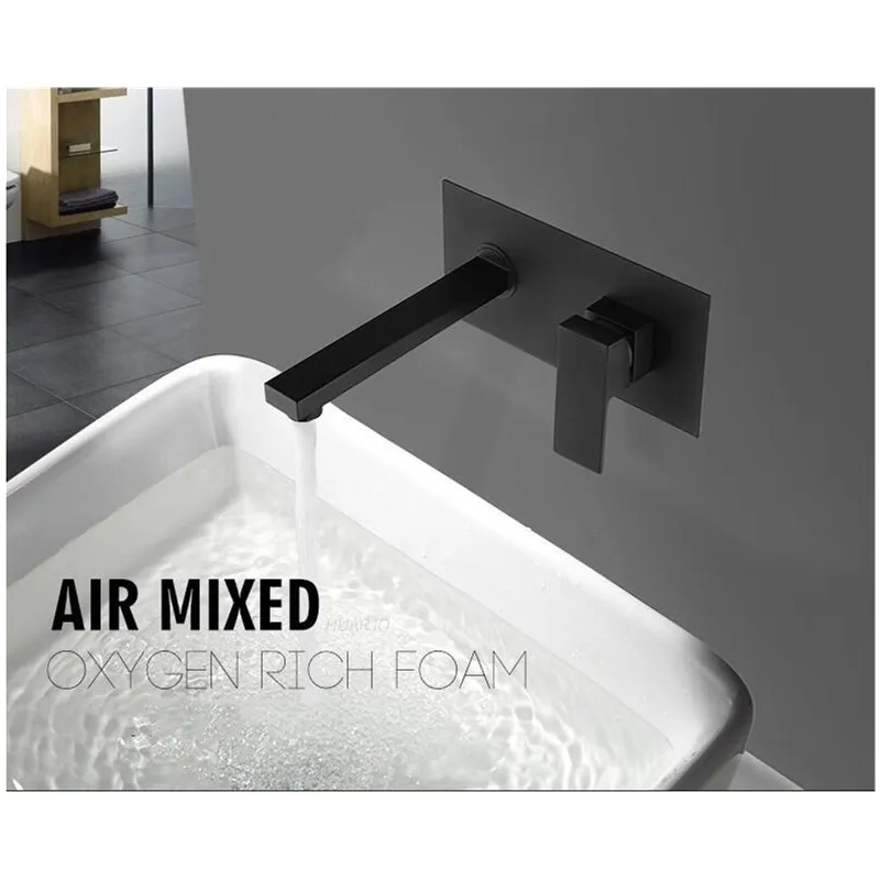 Vidric Matte Black Color Widespread Bathroom embedded Basin Faucet Wall Mounted Water Mixer Tap Chrome Sink