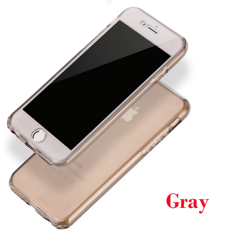 360 градусов полное покрытие прозрачный чехол для телефона для iPhone 11 Pro XR Xs Max Мягкий Силиконовый ТПУ чехол s для iPhone 7 6 6s 8 Plus X 5 5S SE 4S - Цвет: Серый