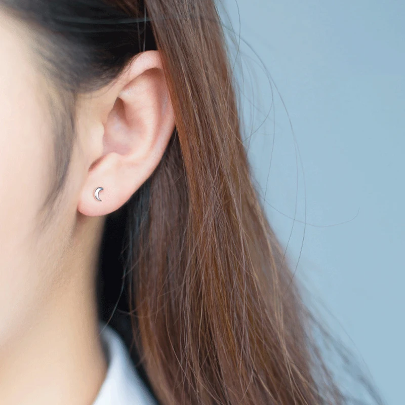 Женские серьги гвоздики из серебра 100% пробы с Луной и звездами|fashion stud earrings|stud