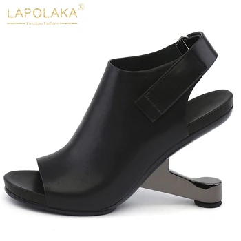 

Lapolaka 2020 New Arrivals Genuine Leather Peep Toe Summer Sandals Woman Shoes Hook&loop Strange Style Novelty Shoes Women
