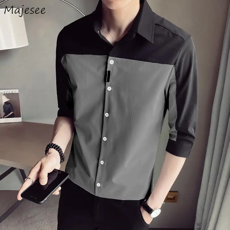 Men Shirts Summer Button Shirt Three Quarter Sleeves Patchwork Casual Slim Fit Mens Elegant High Quality Fashion Korean Style Men Shirts Summer Button Shirt Three Quarter Sleeves Patchwork Casual Slim Fit Mens Elegant High Quality Fashion Korean Style