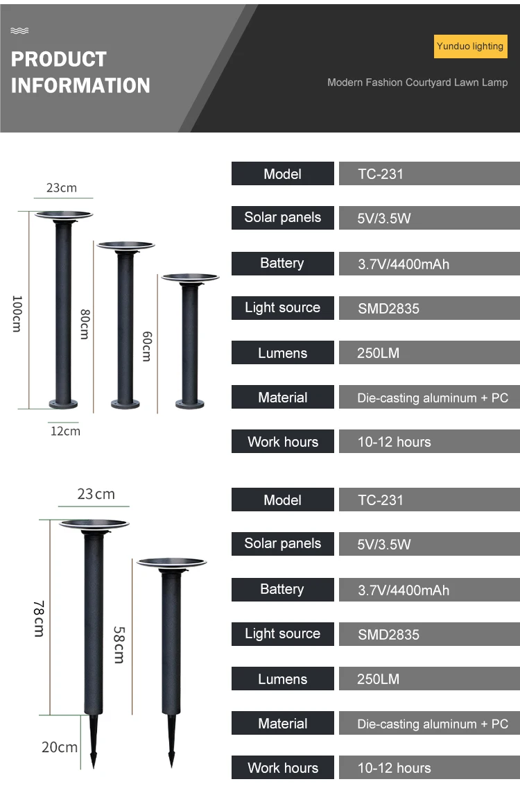 Baliza solar para jardín - 80cm