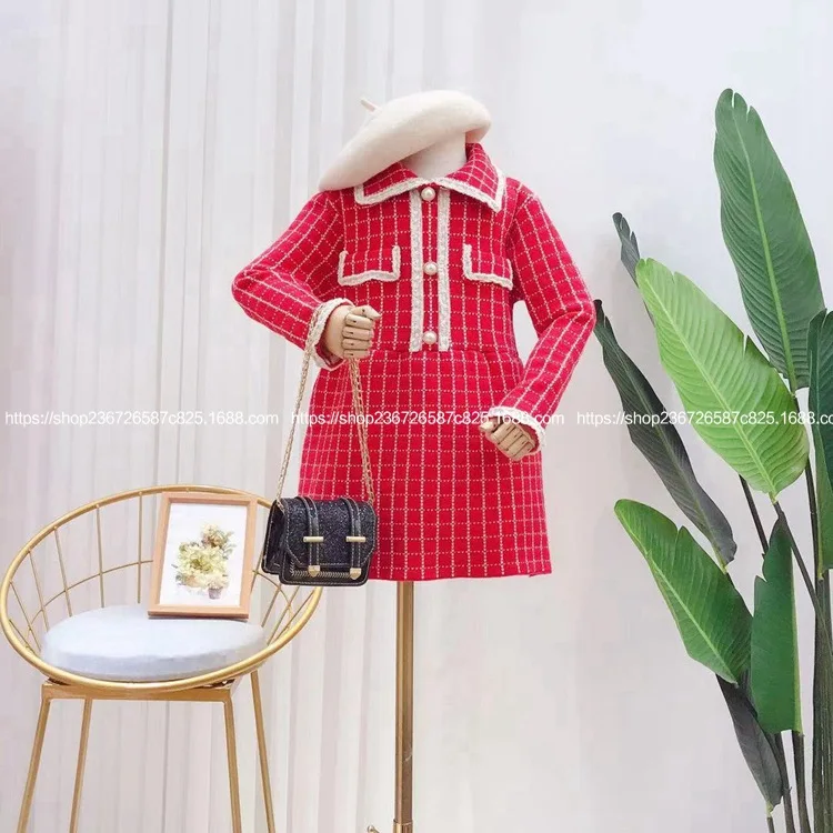 Платье для девочек; Осень-зима г.; Новинка; шерстяное платье в клетку для маленьких девочек; платье принцессы в западном стиле для маленьких девочек