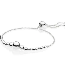 925 пробы серебряный браслет, цепочка из бусин, скользящий регулируемый браслет, подходит для женщин, бусина, шарм, сделай сам, модное ювелирное изделие