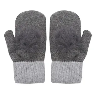 Dark Grey Зимние женские перчатки зимние женские двойные одноцветные шерстяные вязаные перчатки мех кролика шарики перчатки теплые толстые пальчиковые перчатки - Цвет: Dark Grey