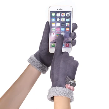 

Winter warm women's touch screen cashmere full finger driving gloves English letters decorative simple fashion gloves D56B