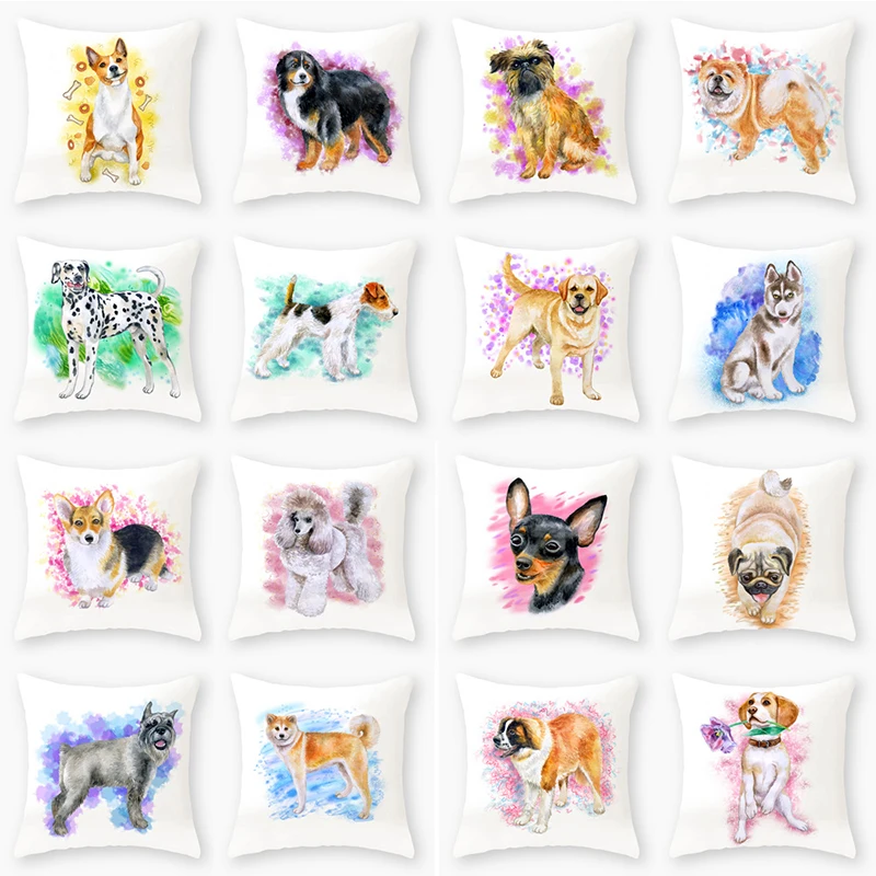 

1PC Cute Dog Cushion Cases Cover Decor Print Pillow Case Bedroom Sofa Waist Cushions Cover Car Decoration Cushion Cover 45*45cm