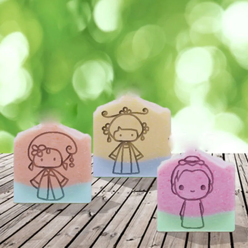 DIY Acrylic Crystal Transparent Girl Soap Seal, New Resin Soap Stamp, 44x44mm, 3 Pcs Set