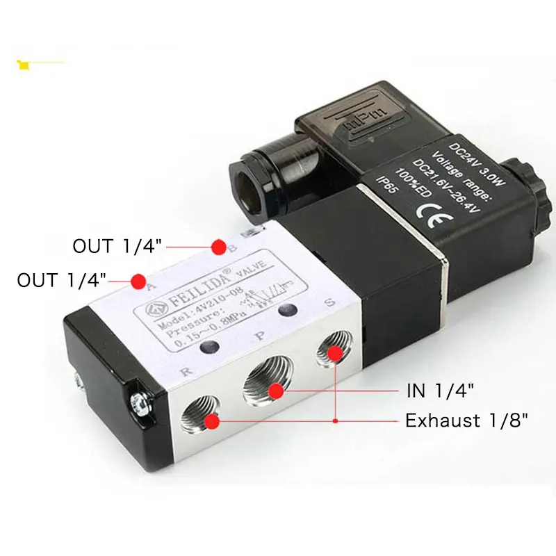 2 Позиция 5 Путь Пневматический электромагнитный клапан 4v210-08 одновитковая Катушка 12V 24V 110V 220V Пневматический регулирующий клапан с фитингами