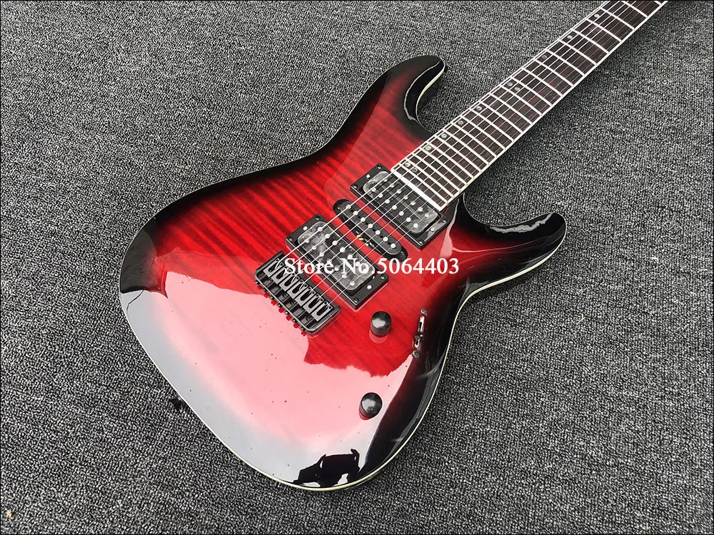 7 string high quality electric guitar, black accessories, back string, red tiger maple veneer, free shipping - Image 4