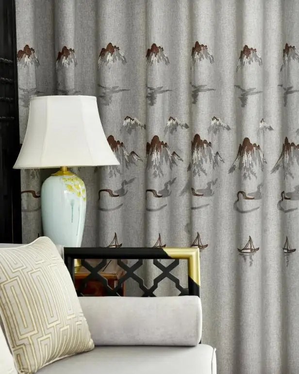 curtain Китайский стиль пейзаж живопись вышитые современный минималистский шторы для гостиной кухни спальни затемненные Cortina - Цвет: curtain