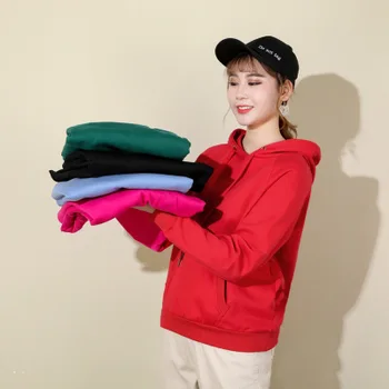 

2020 New Women's Sweatshirt Hooded Solid Color Sweater Loose Sweater