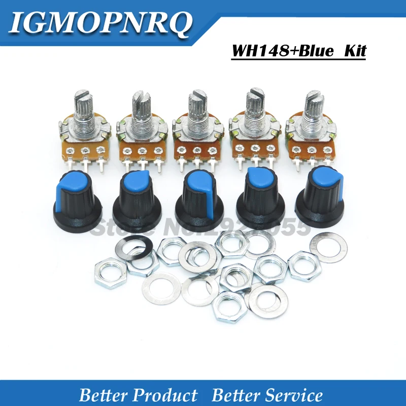 9Pcs Wh148 Potenziometro Rotativo Conico Lineare Con Tappo Manopola Blu B1K ~ B1M 1K 2K 5K B10K 20K 50K 100K 500K 1M Ohm Ag2 Nuovo
