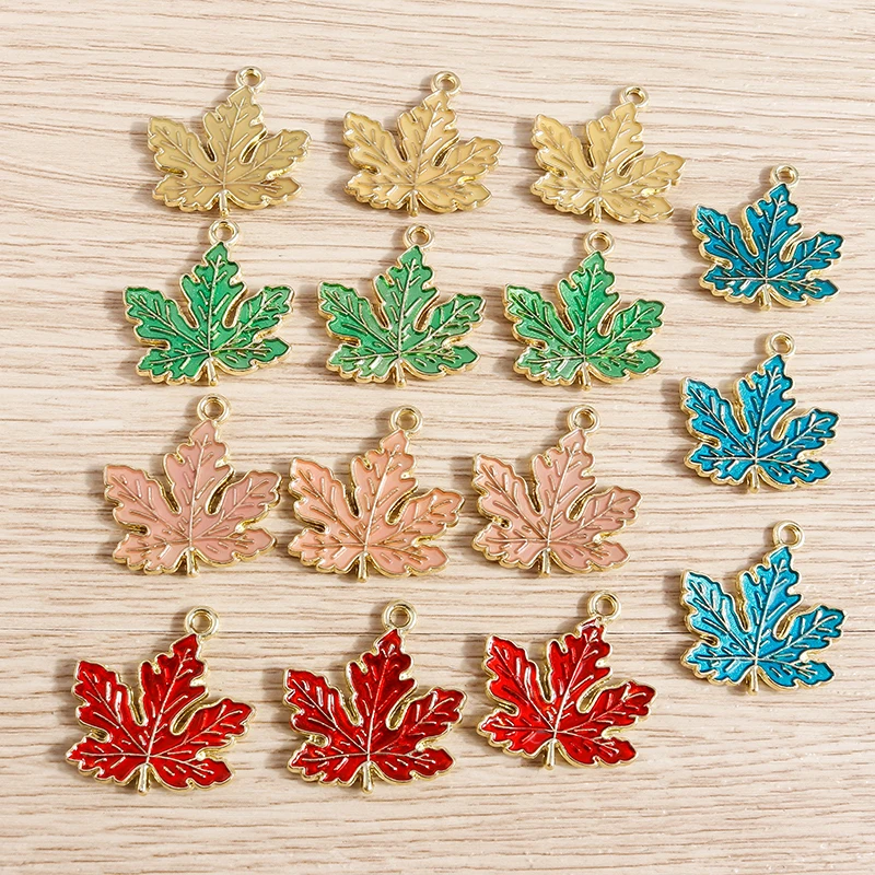 10 Stück 20 x 21 mm, 5 Farben, Emaille-Ahornblatt-Charms, Anhänger für die Herstellung von Halsketten, Ohrringen, Schlüsselanhänger, DIY-Schmuck, Bastelbedarf